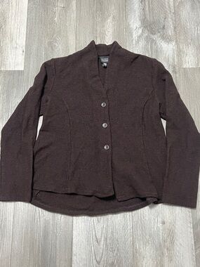Eileen  Fischer 100% wool  Chocolate Brown Button-Front Knit Blazer/ size Small